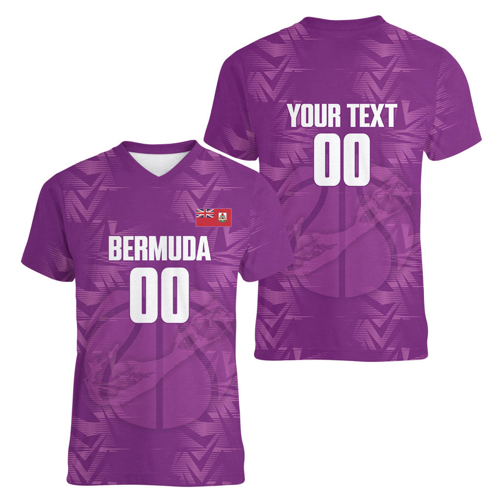 Bermuda Basketball Custom Women V-Neck T-Shirt Bermudian Map Sporty Style