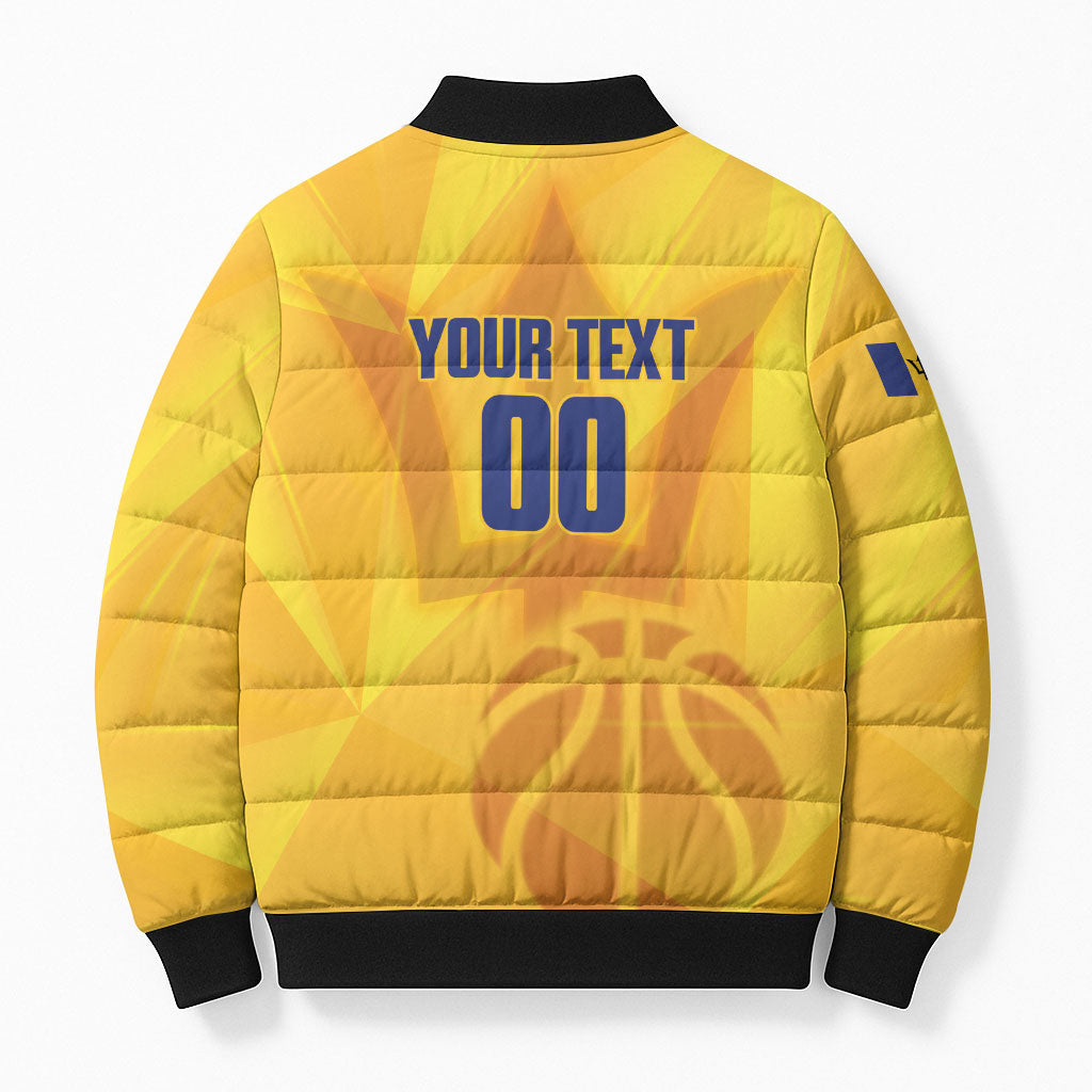Barbados Basketball Custom Bomber Puffer Jacket Barbadian Trident Yellow Version