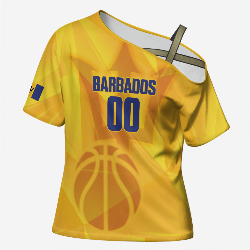 Barbados Basketball Custom Cross Shoulder Shirt Barbadian Trident Yellow Version