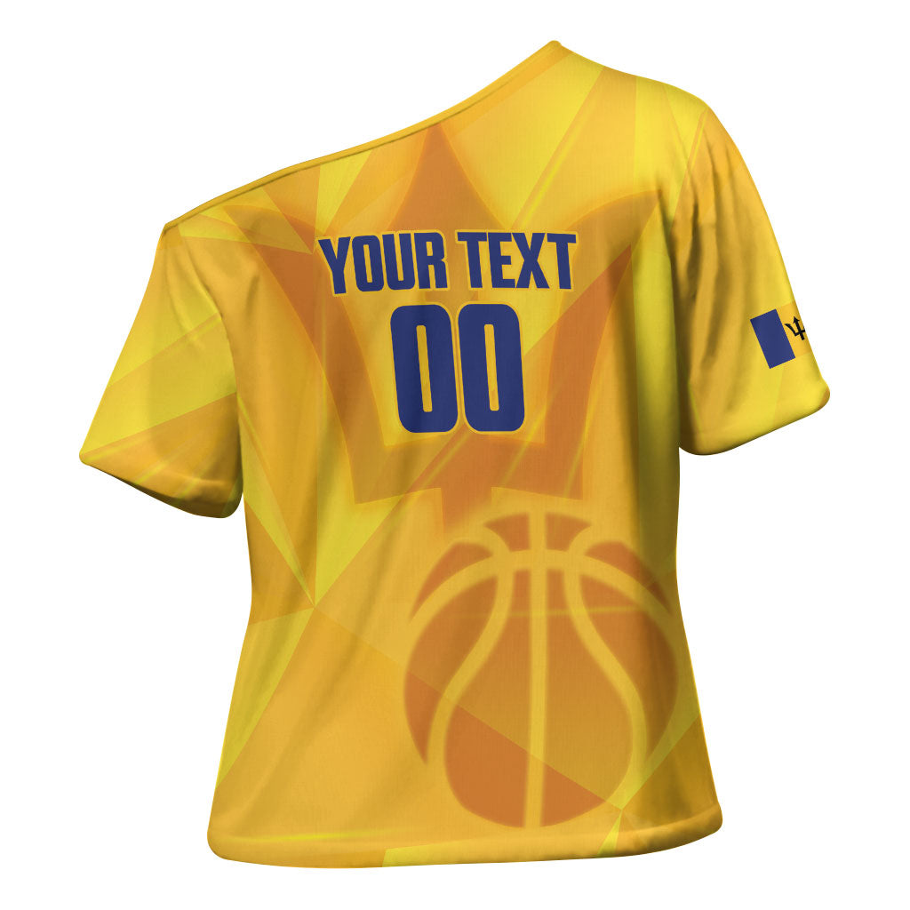 Barbados Basketball Custom Cross Shoulder Shirt Barbadian Trident Yellow Version