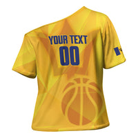 Barbados Basketball Custom Cross Shoulder Shirt Barbadian Trident Yellow Version