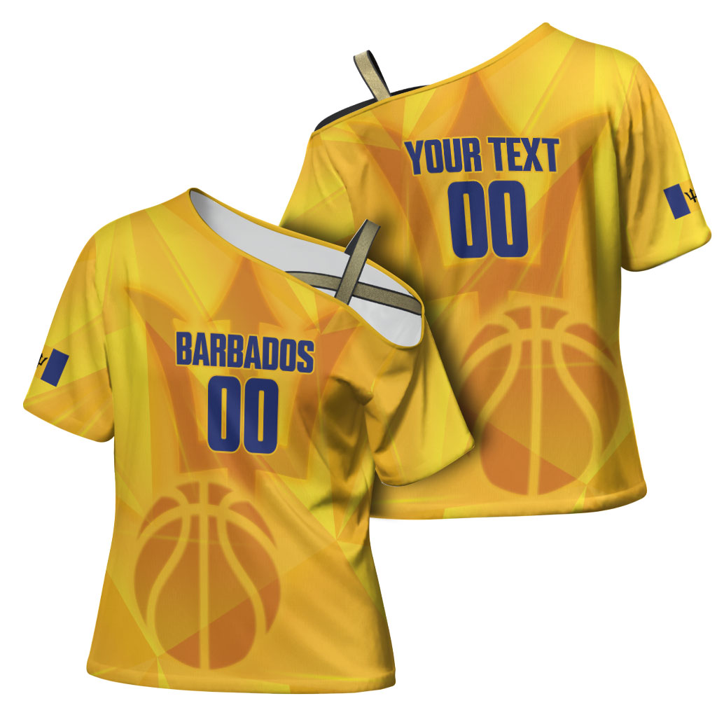 Barbados Basketball Custom Cross Shoulder Shirt Barbadian Trident Yellow Version