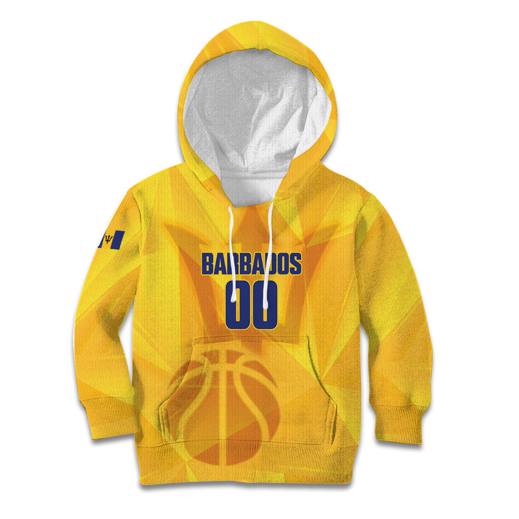Barbados Basketball Custom Kid Hoodie Barbadian Trident Yellow Version