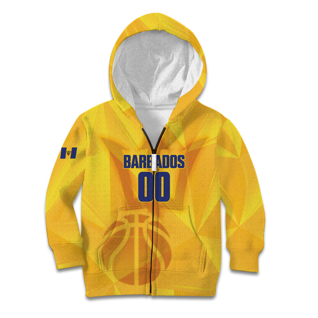 Barbados Basketball Custom Kid Hoodie Barbadian Trident Yellow Version