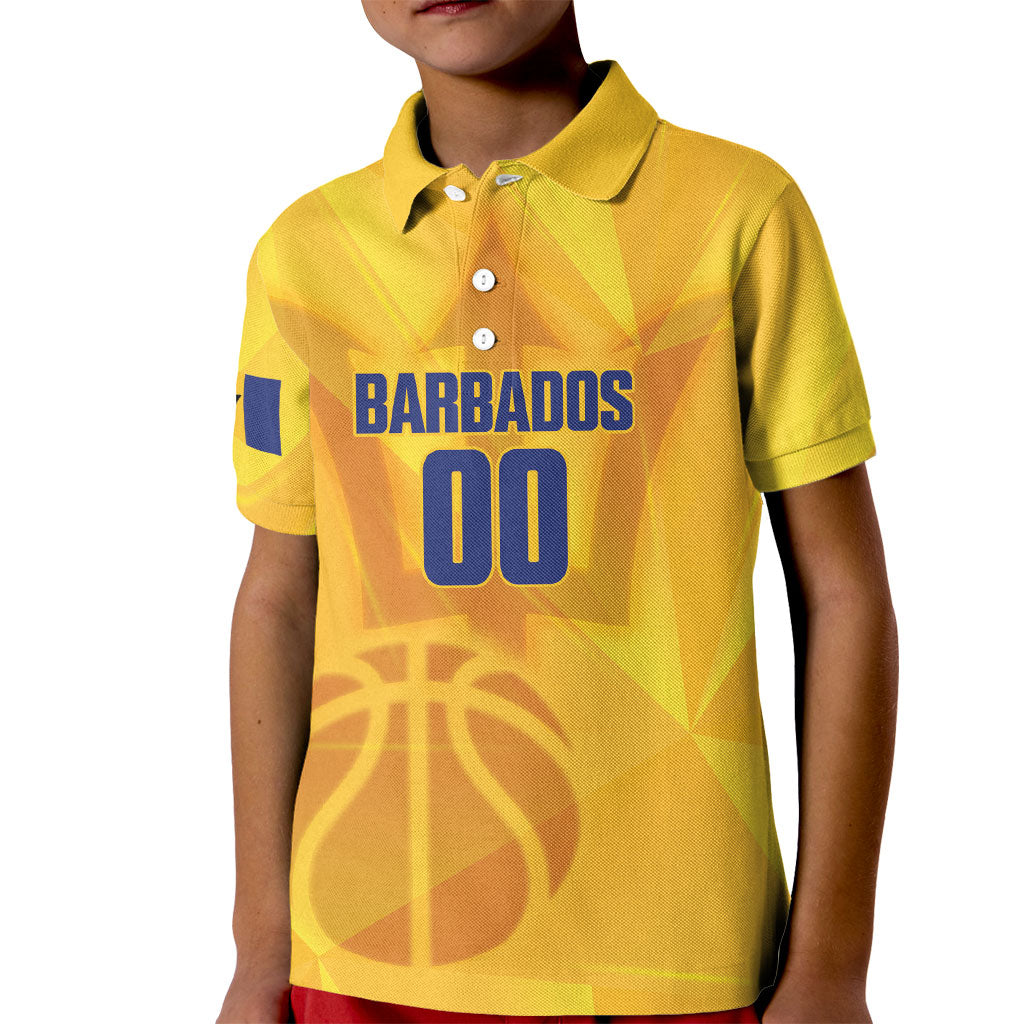 Barbados Basketball Custom Kid Polo Shirt Barbadian Trident Yellow Version