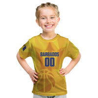 Barbados Basketball Custom Kid T Shirt Barbadian Trident Yellow Version