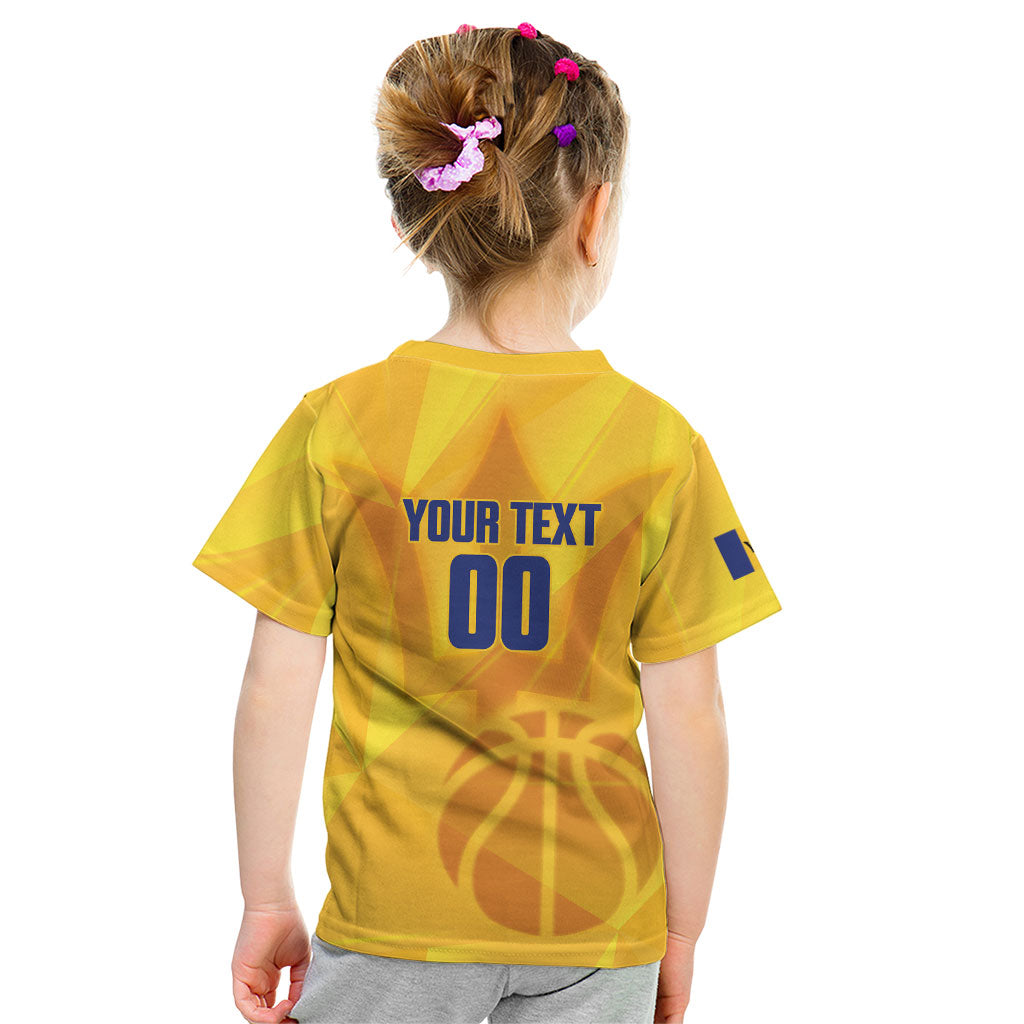 Barbados Basketball Custom Kid T Shirt Barbadian Trident Yellow Version
