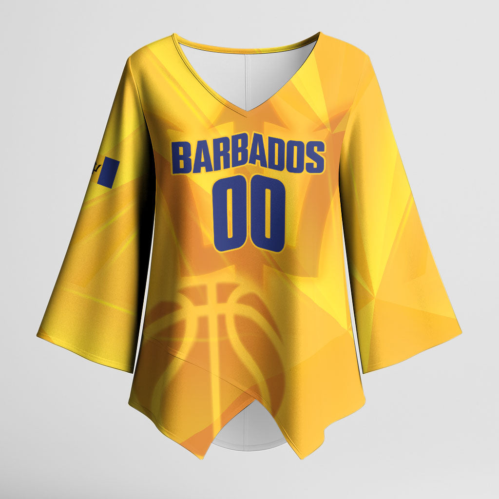 Barbados Basketball Custom Kimono Sleeve Blouse Barbadian Trident Yellow Version