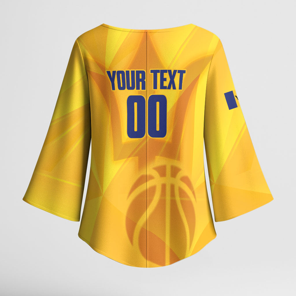 Barbados Basketball Custom Kimono Sleeve Blouse Barbadian Trident Yellow Version