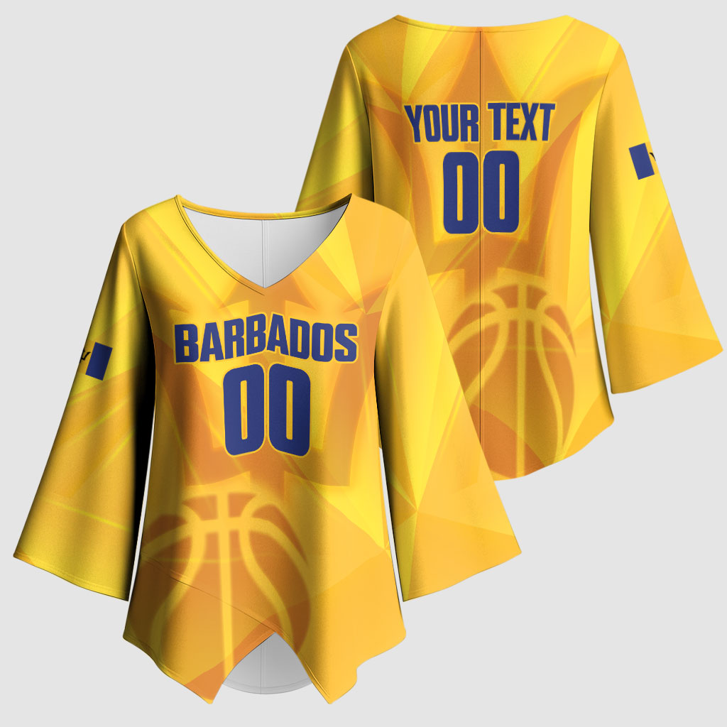 Barbados Basketball Custom Kimono Sleeve Blouse Barbadian Trident Yellow Version