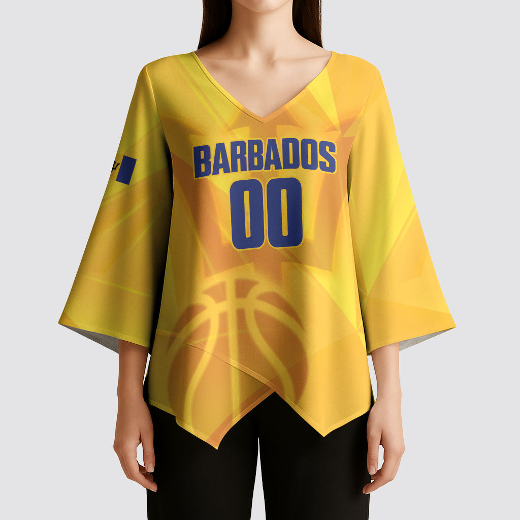 Barbados Basketball Custom Kimono Sleeve Blouse Barbadian Trident Yellow Version