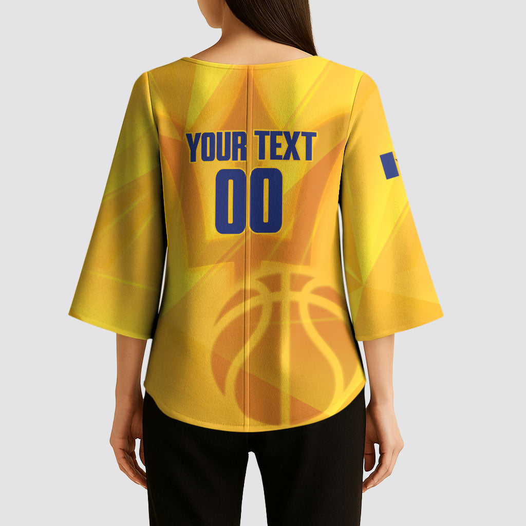 Barbados Basketball Custom Kimono Sleeve Blouse Barbadian Trident Yellow Version