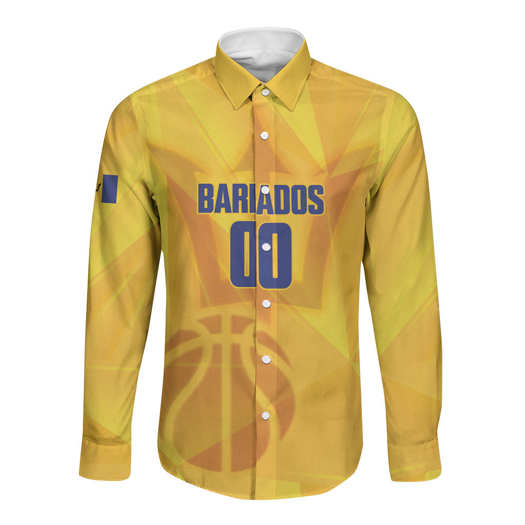 Barbados Basketball Custom Long Sleeve Button Shirt Barbadian Trident Yellow Version