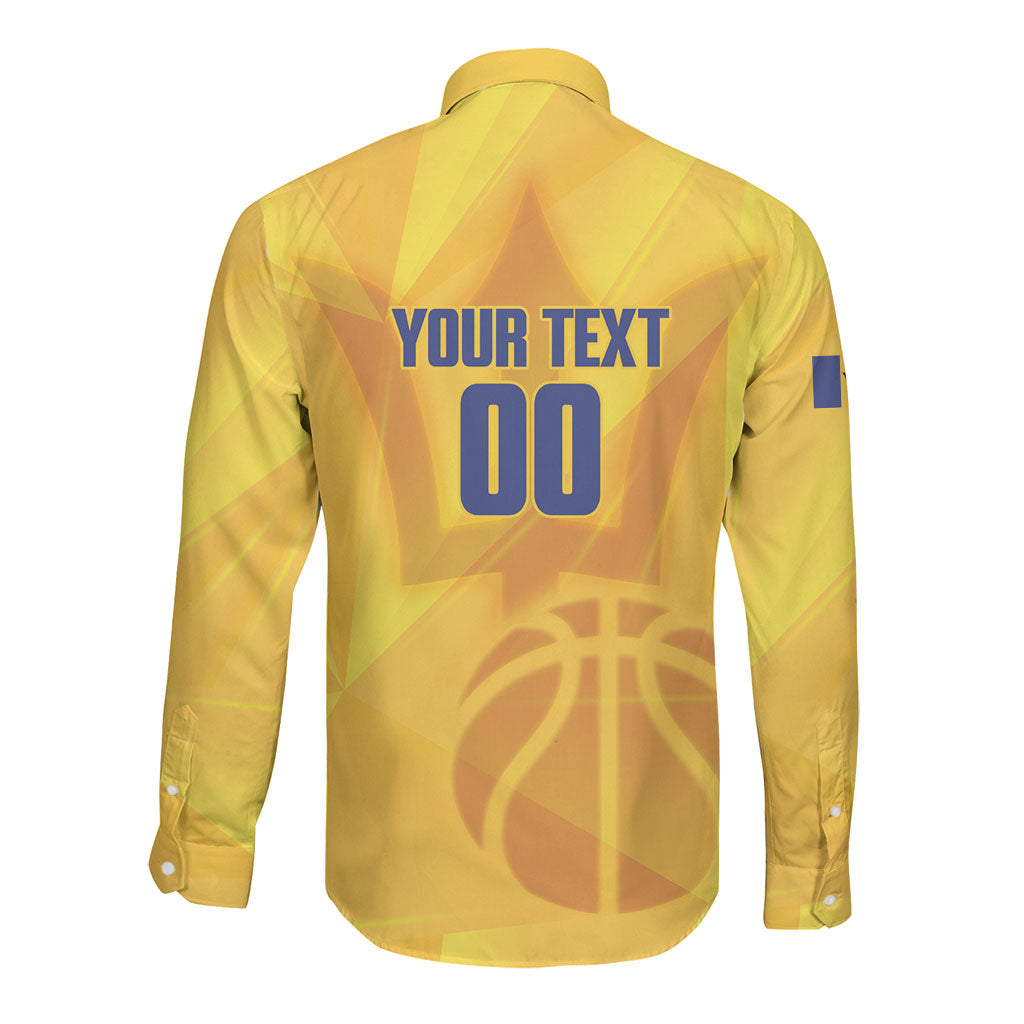 Barbados Basketball Custom Long Sleeve Button Shirt Barbadian Trident Yellow Version