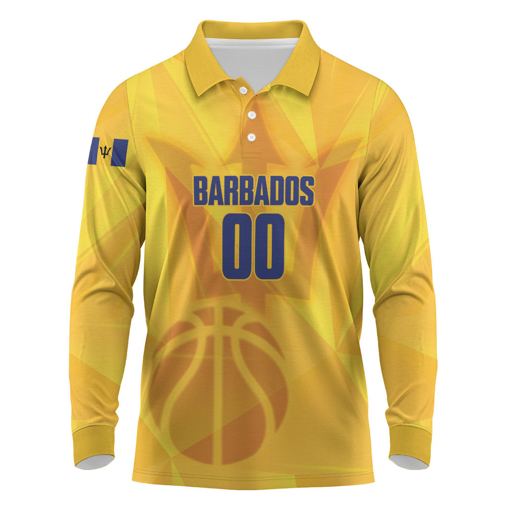 Barbados Basketball Custom Long Sleeve Polo Shirt Barbadian Trident Yellow Version