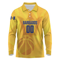 Barbados Basketball Custom Long Sleeve Polo Shirt Barbadian Trident Yellow Version