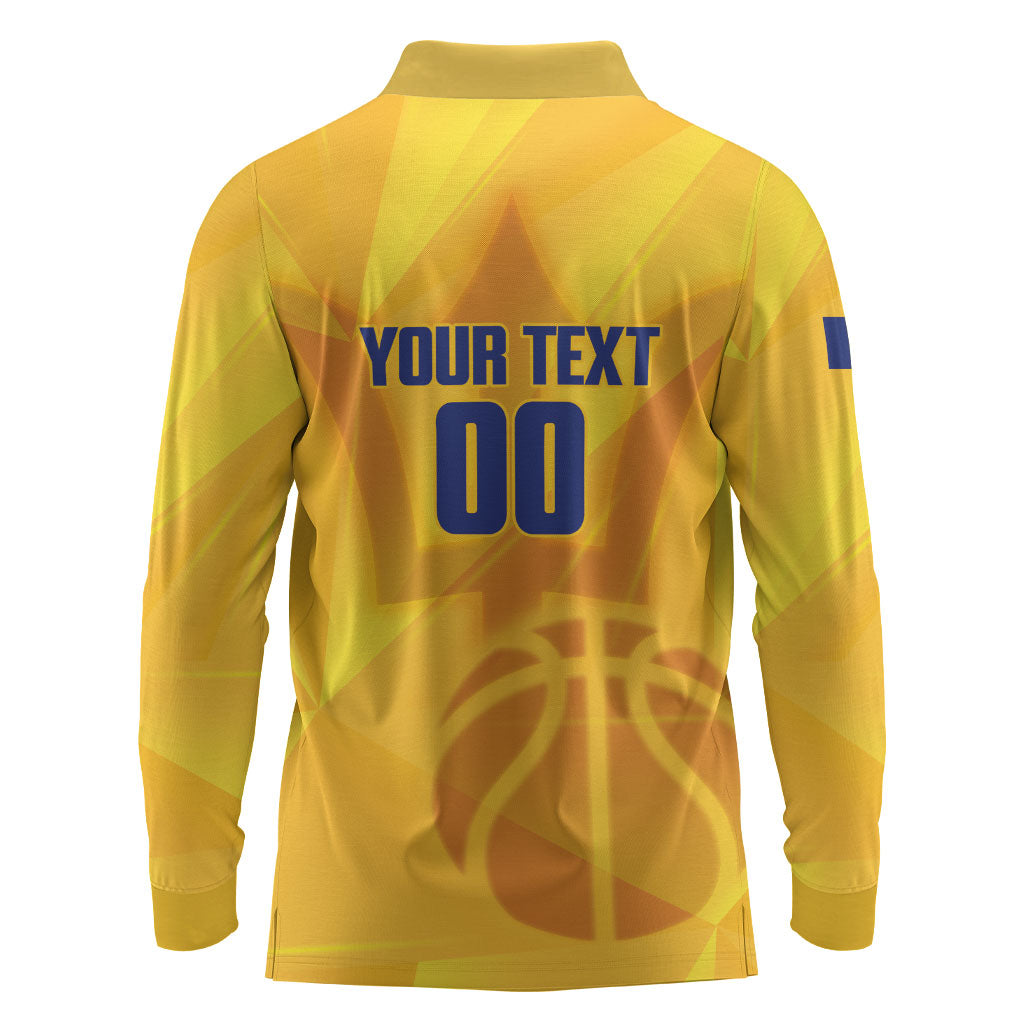 Barbados Basketball Custom Long Sleeve Polo Shirt Barbadian Trident Yellow Version