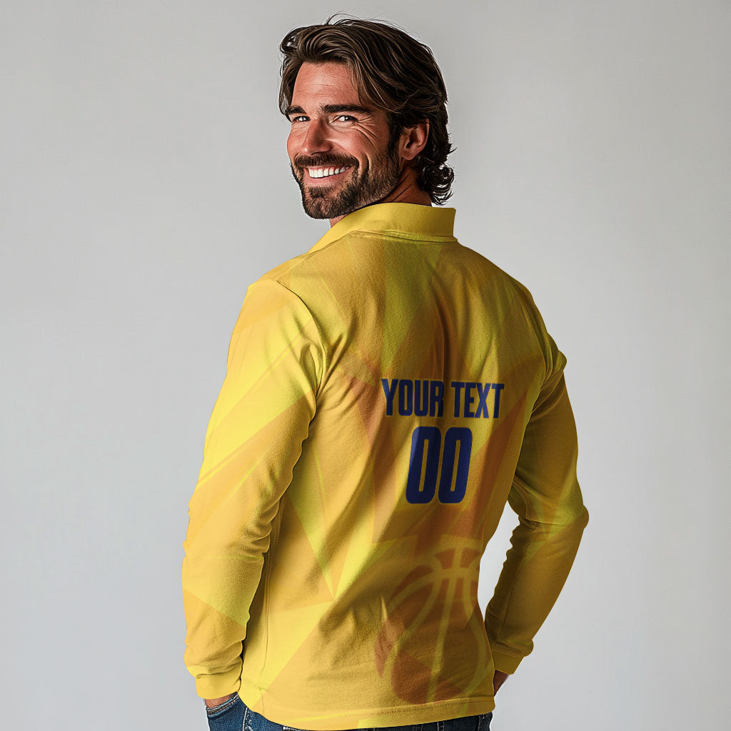 Barbados Basketball Custom Long Sleeve Polo Shirt Barbadian Trident Yellow Version