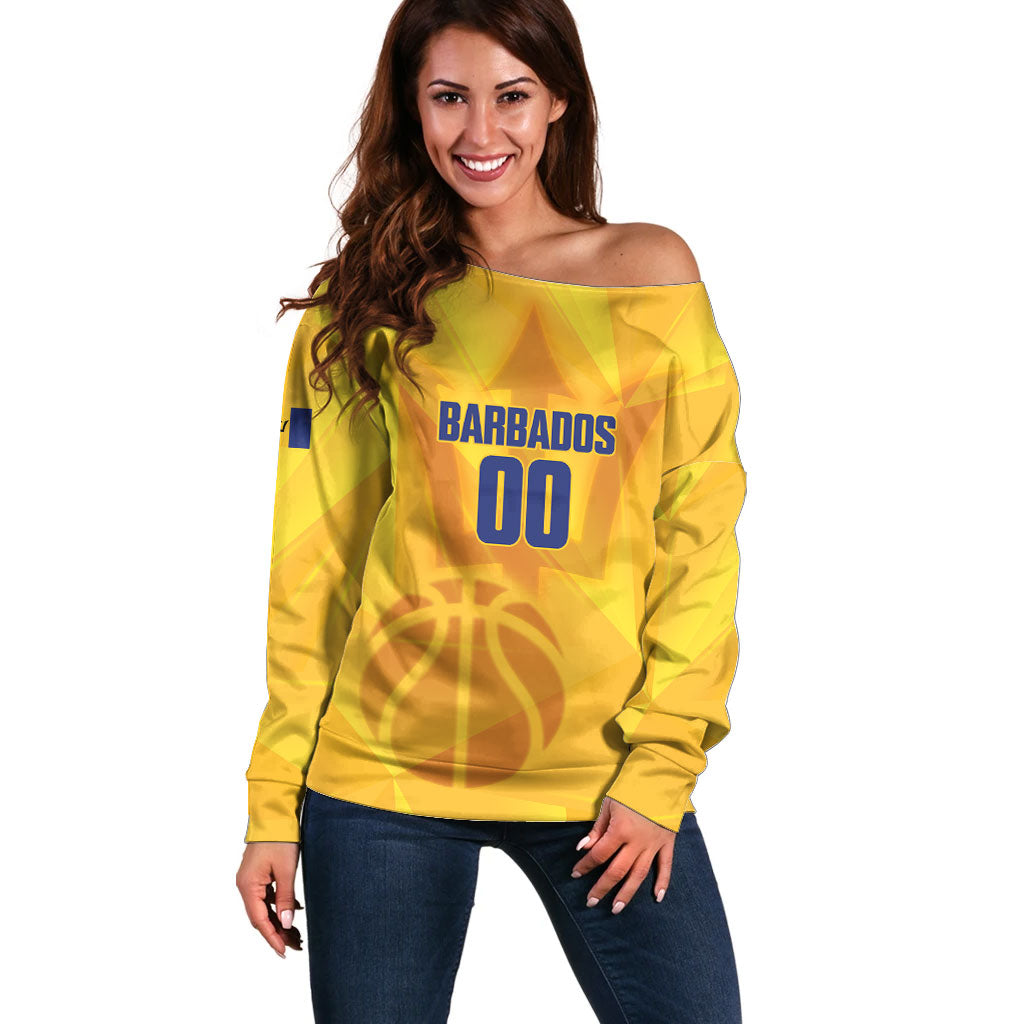 Barbados Basketball Custom Off Shoulder Sweater Barbadian Trident Yellow Version