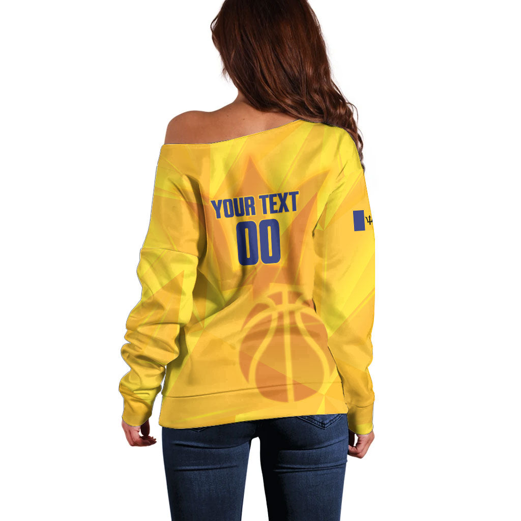 Barbados Basketball Custom Off Shoulder Sweater Barbadian Trident Yellow Version
