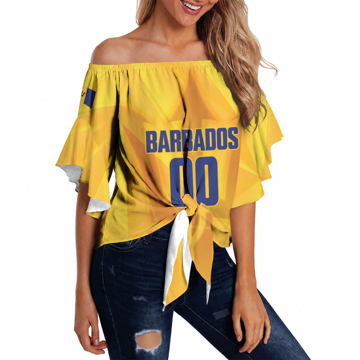Barbados Basketball Custom Off Shoulder Wrap Waist Top Barbadian Trident Yellow Version
