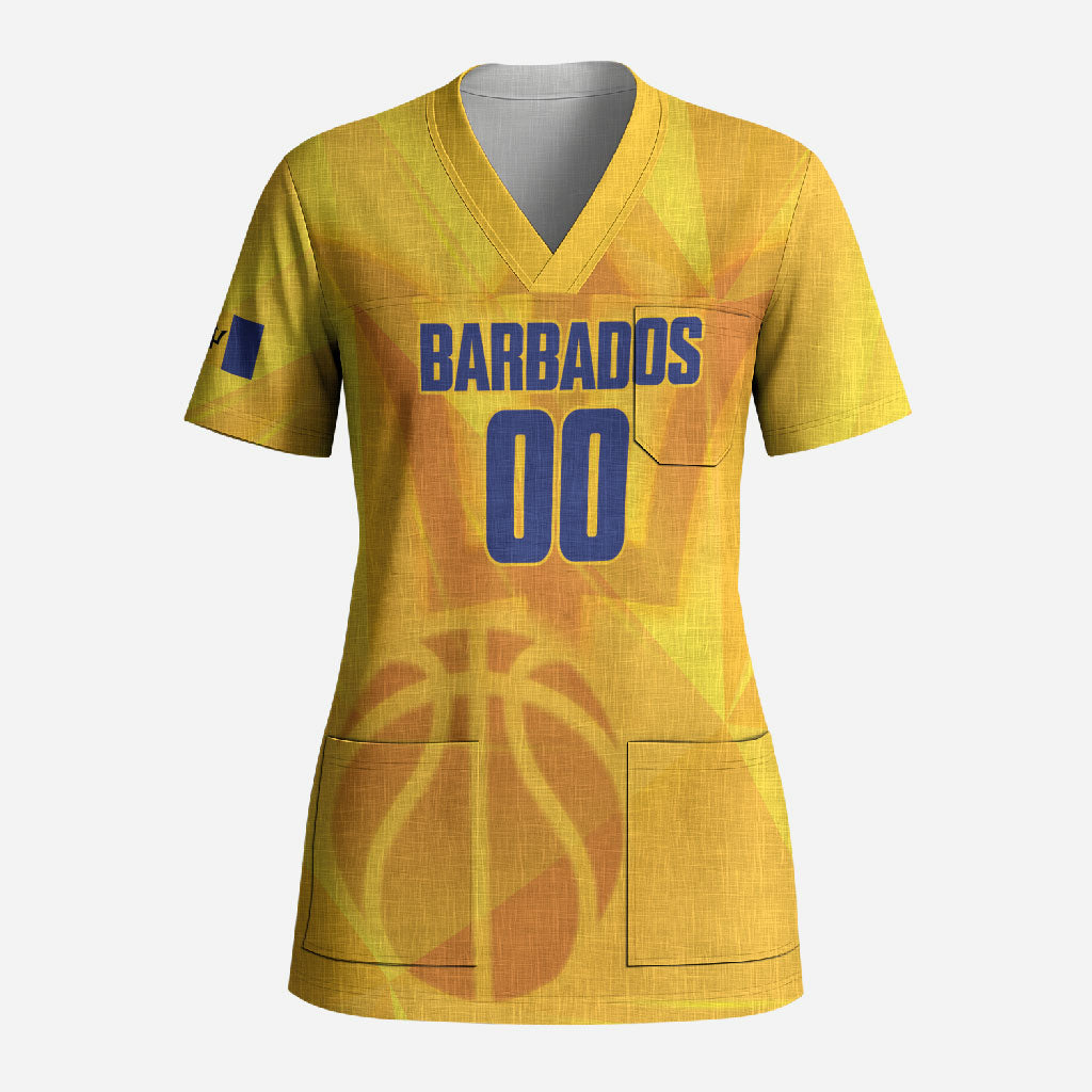 Barbados Basketball Custom Scrub Top Barbadian Trident Yellow Version