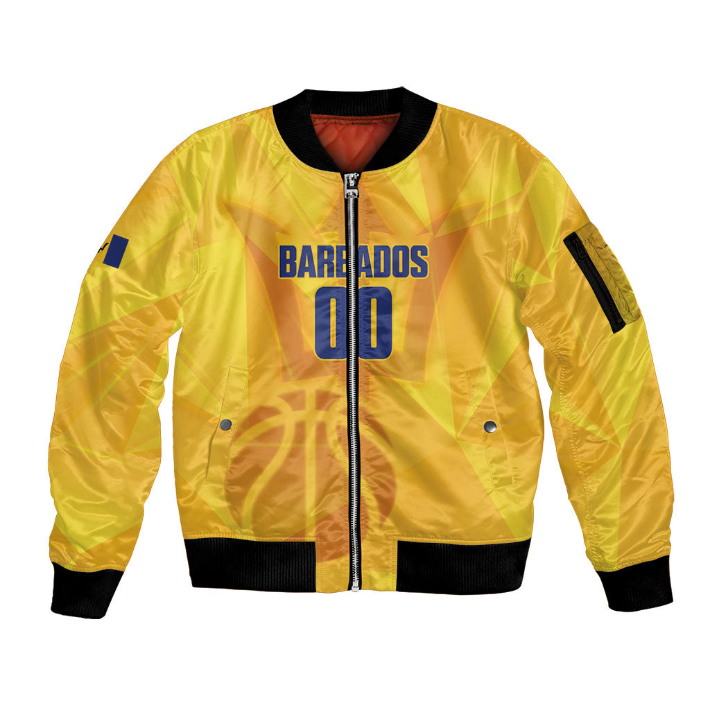 Barbados Basketball Custom Sleeve Zip Bomber Jacket Barbadian Trident Yellow Version