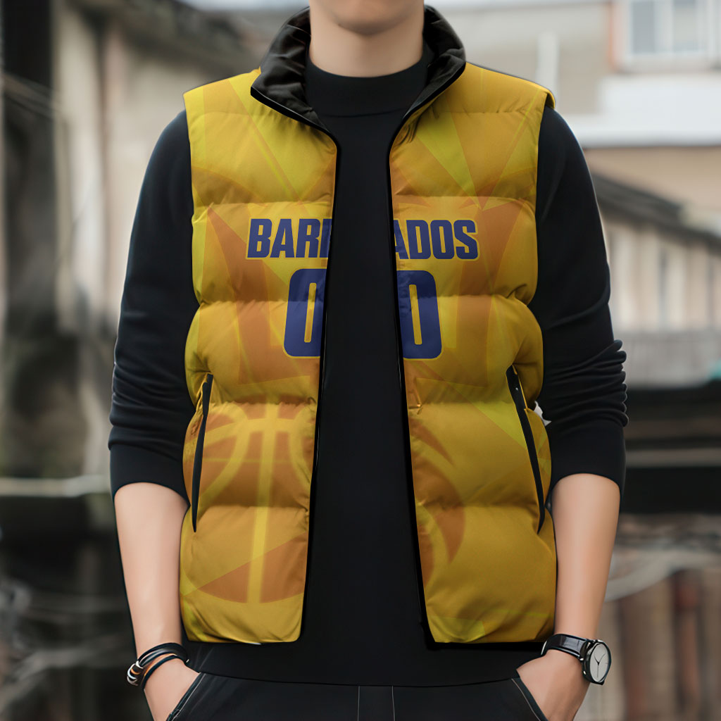 Barbados Basketball Custom Sleeveless Puffer Jacket Barbadian Trident Yellow Version