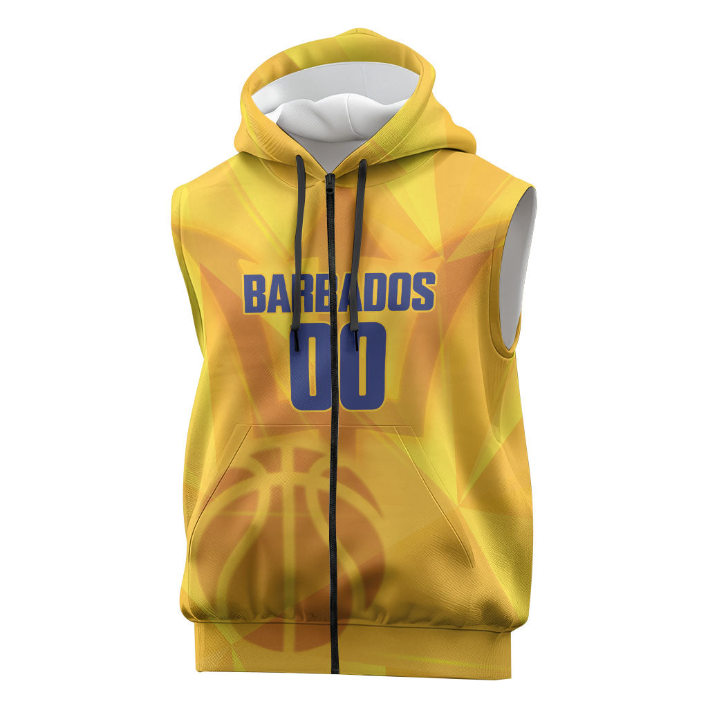 Barbados Basketball Custom Sleeveless Zip Hoodie Barbadian Trident Yellow Version