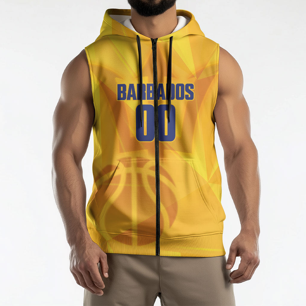 Barbados Basketball Custom Sleeveless Zip Hoodie Barbadian Trident Yellow Version