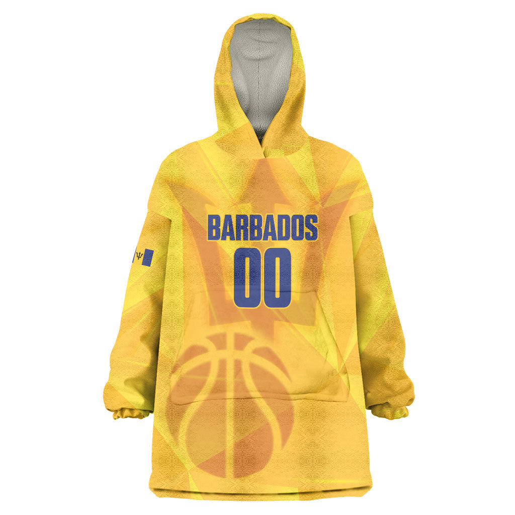 Barbados Basketball Custom Wearable Blanket Hoodie Barbadian Trident Yellow Version