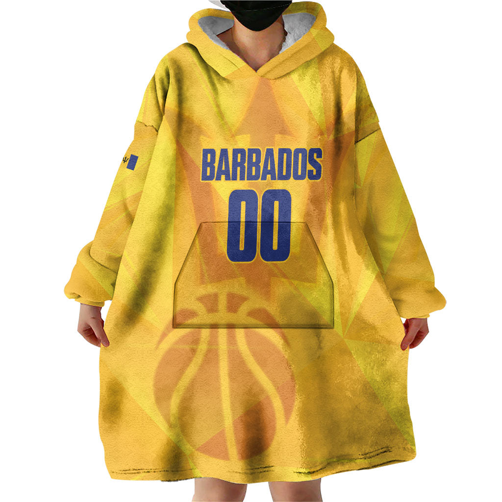 Barbados Basketball Custom Wearable Blanket Hoodie Barbadian Trident Yellow Version