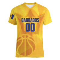 Barbados Basketball Custom Women V-Neck T-Shirt Barbadian Trident Yellow Version