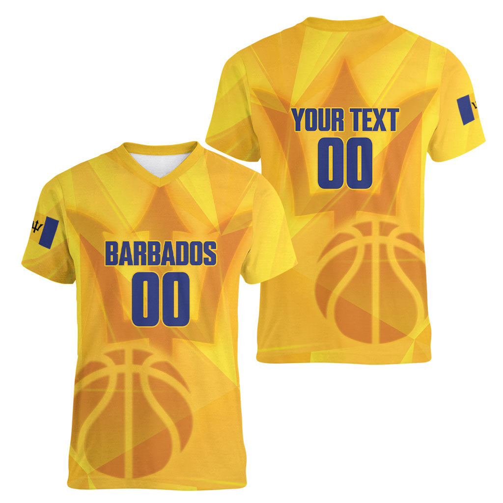 Barbados Basketball Custom Women V-Neck T-Shirt Barbadian Trident Yellow Version