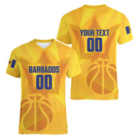 Barbados Basketball Custom Women V-Neck T-Shirt Barbadian Trident Yellow Version