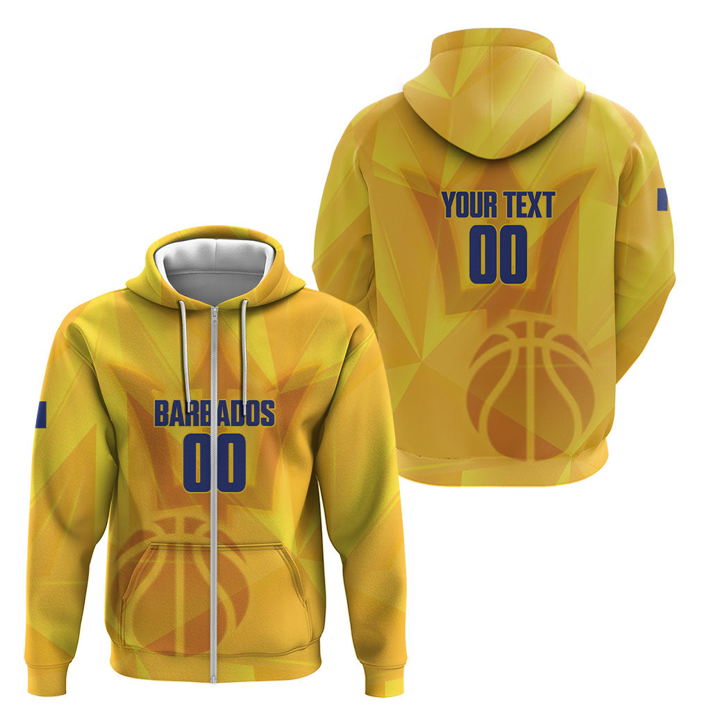Barbados Basketball Custom Zip Hoodie Barbadian Trident Yellow Version
