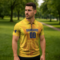 Barbados Basketball Custom Zipper Polo Shirt Barbadian Trident Yellow Version