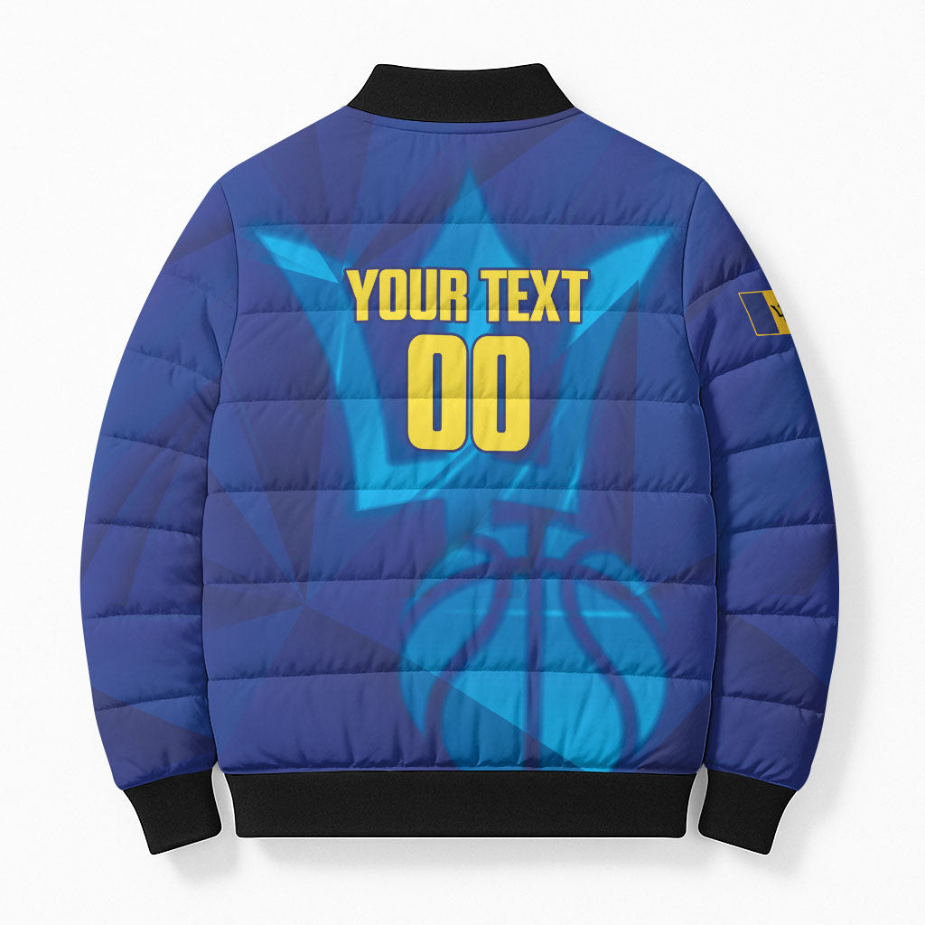 Barbados Basketball Custom Bomber Puffer Jacket Barbadian Trident Blue Version