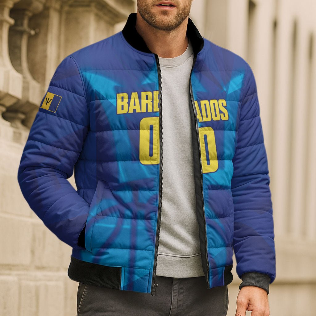 Barbados Basketball Custom Bomber Puffer Jacket Barbadian Trident Blue Version