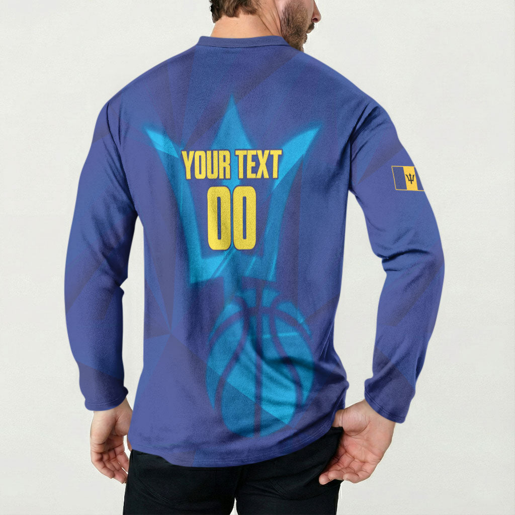 Barbados Basketball Custom Button Sweatshirt Barbadian Trident Blue Version