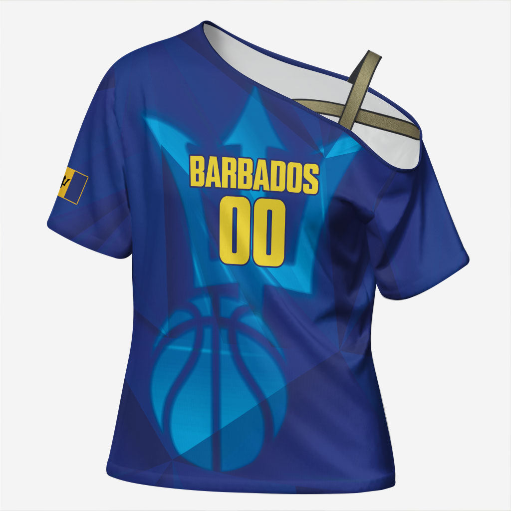 Barbados Basketball Custom Cross Shoulder Shirt Barbadian Trident Blue Version