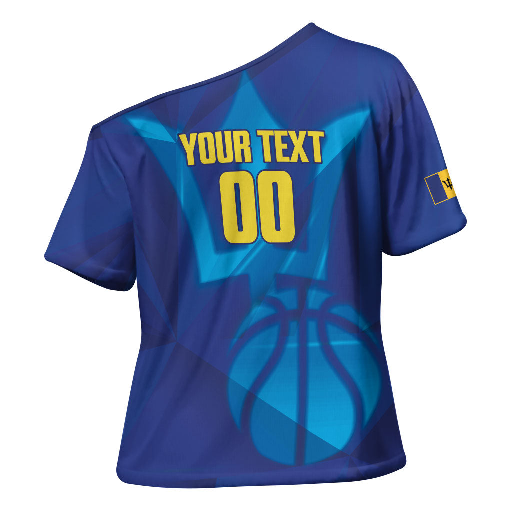 Barbados Basketball Custom Cross Shoulder Shirt Barbadian Trident Blue Version