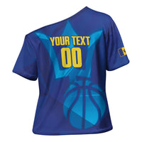 Barbados Basketball Custom Cross Shoulder Shirt Barbadian Trident Blue Version