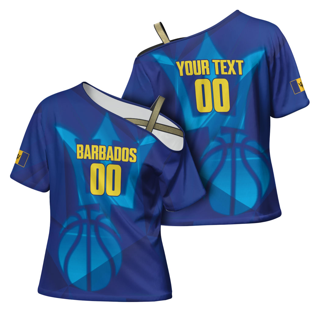 Barbados Basketball Custom Cross Shoulder Shirt Barbadian Trident Blue Version