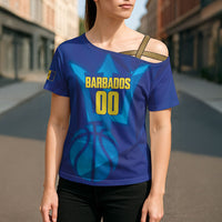 Barbados Basketball Custom Cross Shoulder Shirt Barbadian Trident Blue Version