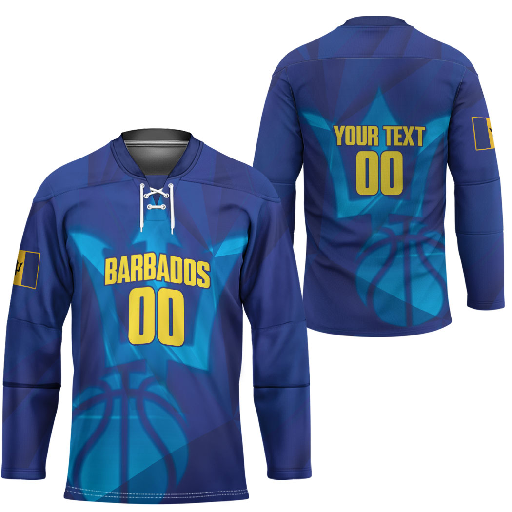 Barbados Basketball Custom Hockey Jersey Barbadian Trident Blue Version
