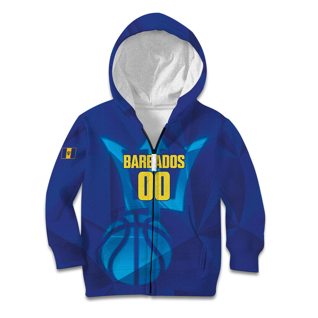 Barbados Basketball Custom Kid Hoodie Barbadian Trident Blue Version