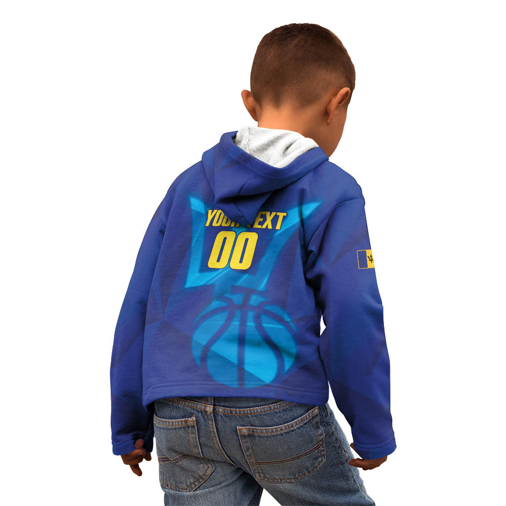 Barbados Basketball Custom Kid Hoodie Barbadian Trident Blue Version