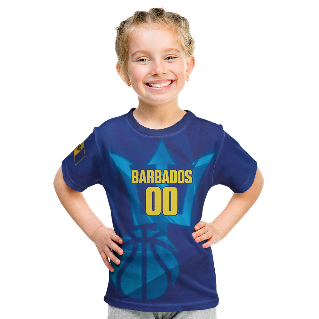 Barbados Basketball Custom Kid T Shirt Barbadian Trident Blue Version