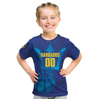 Barbados Basketball Custom Kid T Shirt Barbadian Trident Blue Version